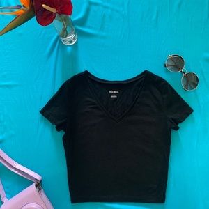 Black Crop V-Neck